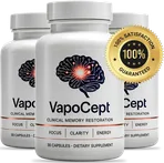 Three bottles of VapoCept with a 100% satisfaction guarantee seal
